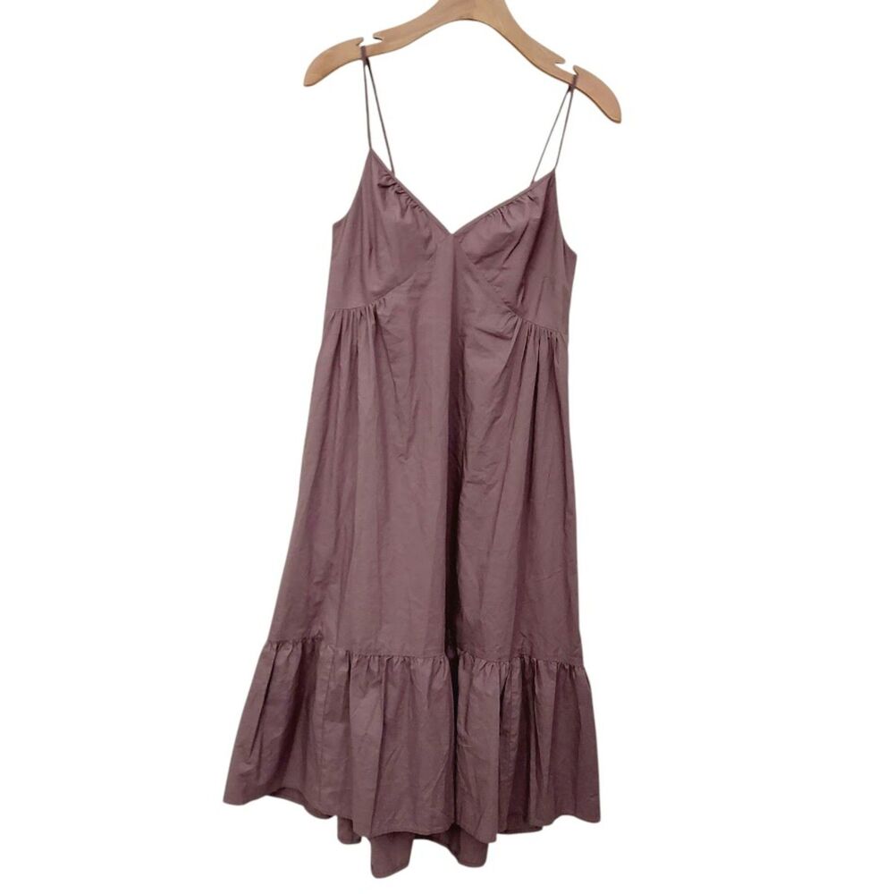 GAP Cami Poplin Tiered Midi Dress Womens Small Brown Spaghetti Strap Minimalist